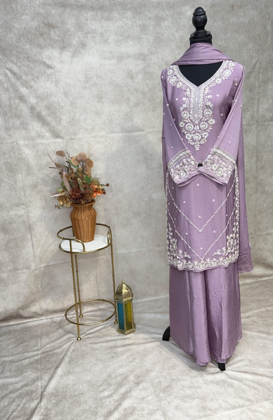 Pure Chinon Lavender Suit with Handwork